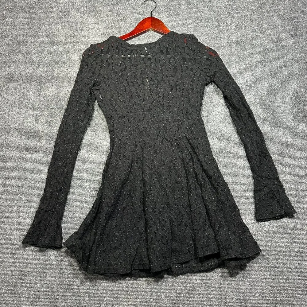 Free People Dress Womens XS Black Lace Aline Lined Bell Cuff Sleeve NEW Skater - Picture 7 of 8